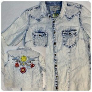 RRR Shirt sz M Acid Wash Southwestern Embroidered